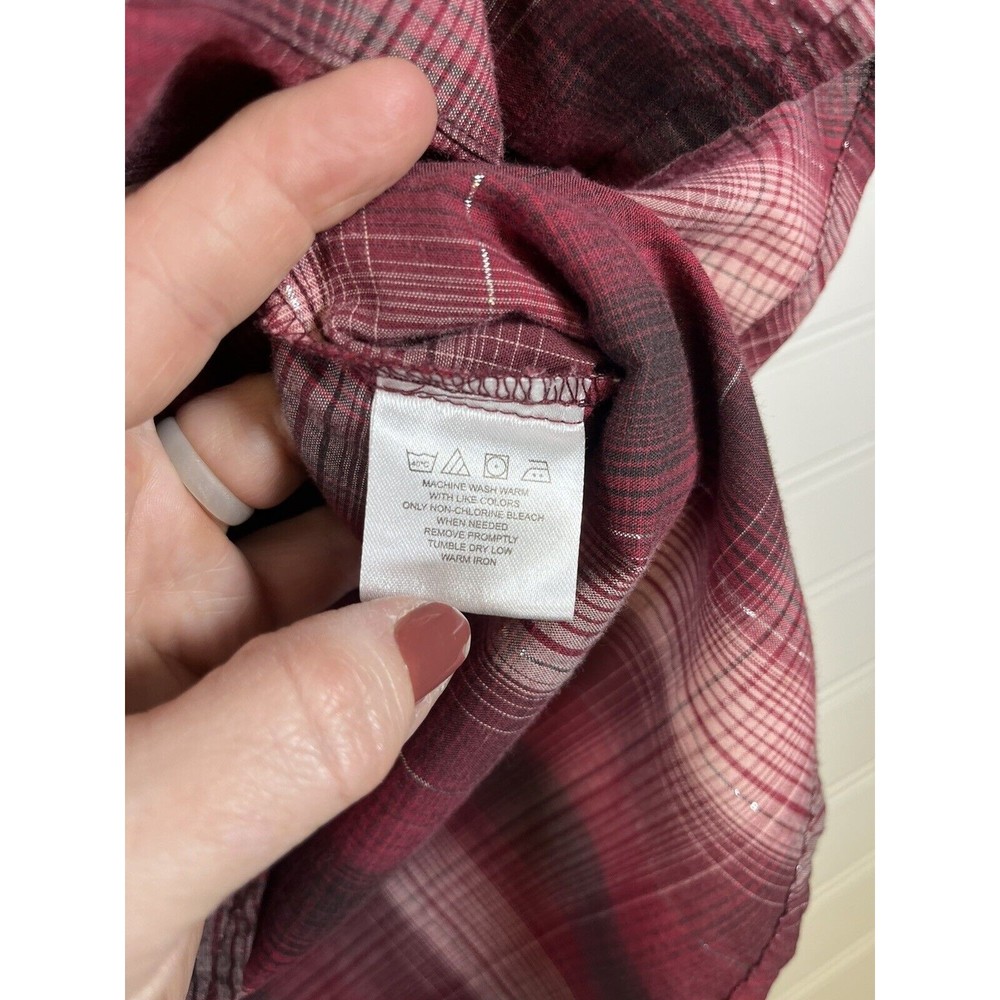 WRANGLER Wrancher Women’s Button Up Red Silver Plaid L Western Cowgirl Rodeo - Picture 8 of 11
